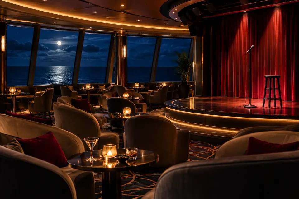 A comedy performance in a resort or cruise showroom