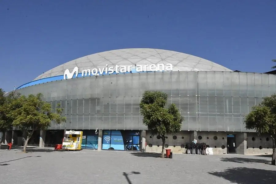The arena's domed front in Parque O'Higgins, Santiago, in 2018, when it was named Movistar Arena
