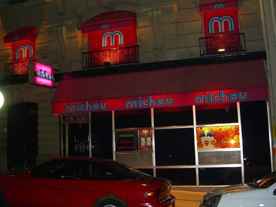 The cabaret front at 80 rue des Martyrs, Montmartre, now the Choumi Comedy Club, pictured at night in its Chez Michou years