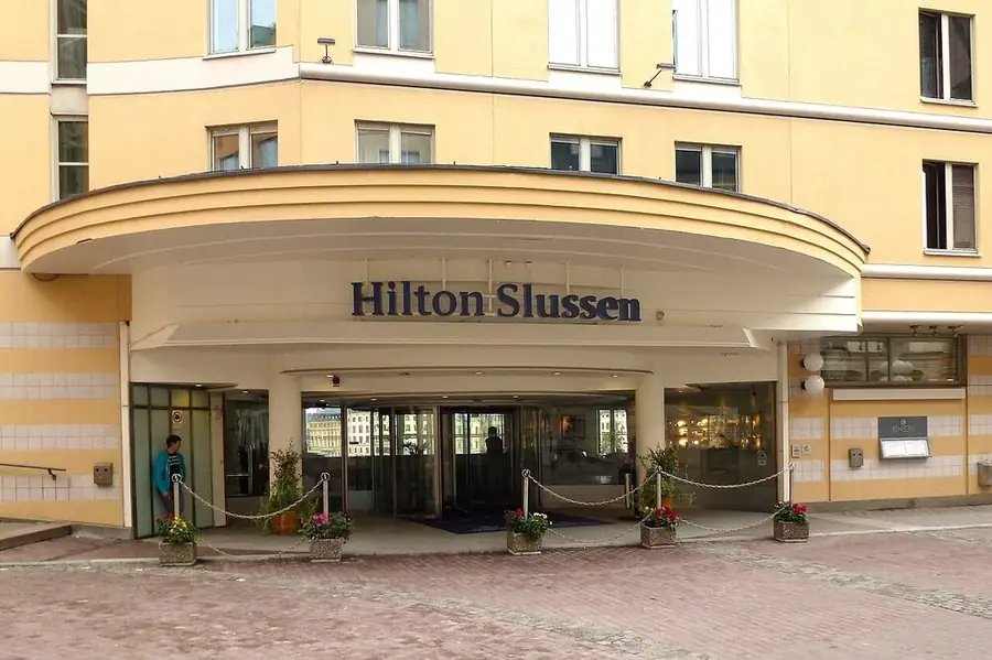 The Hilton Slussen entrance on Guldfjärdsplan, Stockholm, home of RAW comedy club Stockholm