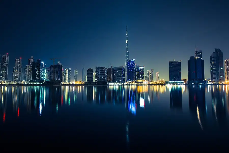 Stand-up comedy in the UAE: the Dubai skyline lit up at night