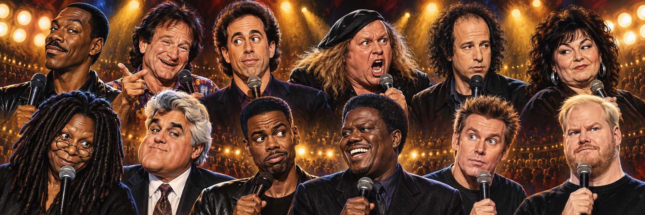 Painted caricatures of comedians — 1980s