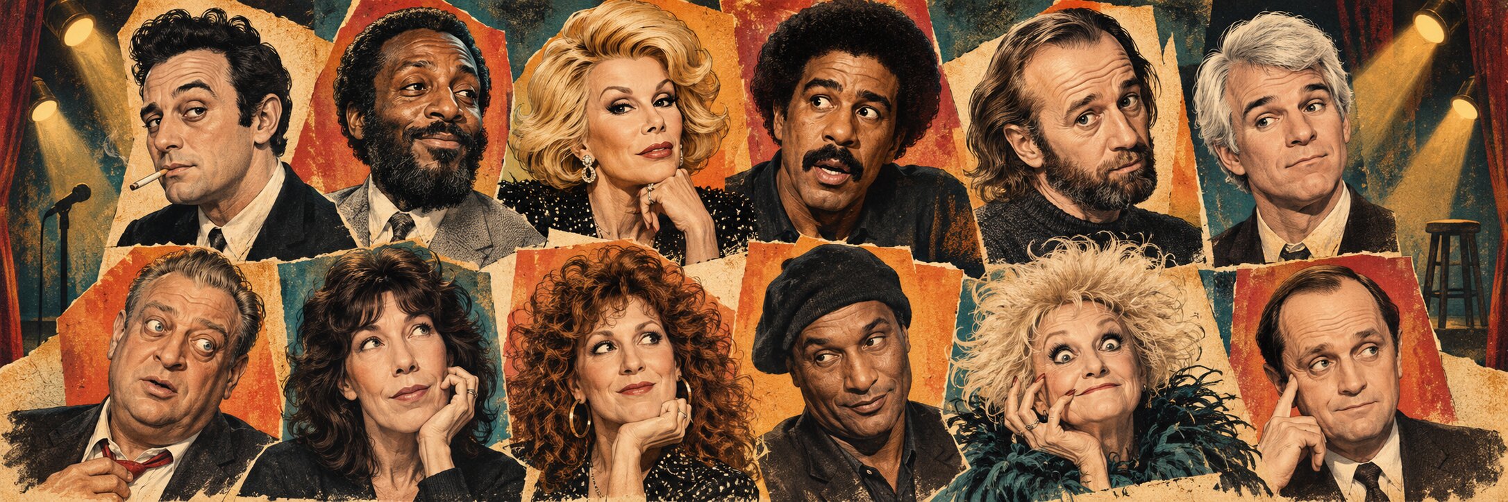 Painted caricatures of comedians — 1970s